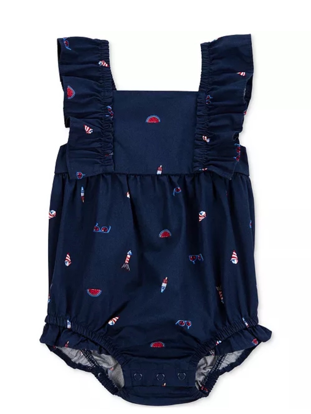 3m Carter's Navy Ruffle-Strap Toddler Romper with Summer Print